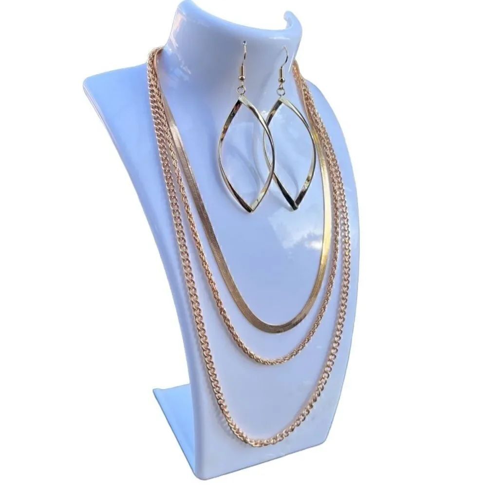 Layered chain necklace and drop earring set gold tone (NEW)